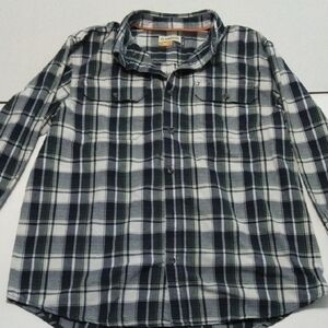 Magellan Hunt Gear Outdoors Men's Plaid‎ Shirt - Navy Blue And Green Stripped